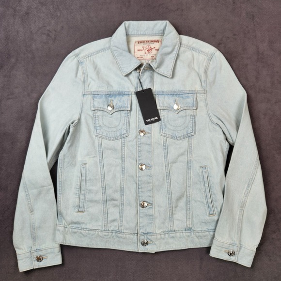 True Religion Jesse SN Trucker Jean Jacket Mens Small Light Blossom Wash Denim - Picture 1 of 11